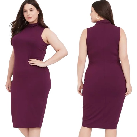 Torrid Burgundy Purple Jersey Mock Neck Bodycon Midi Dress Size: 1X - Picture 1 of 8
